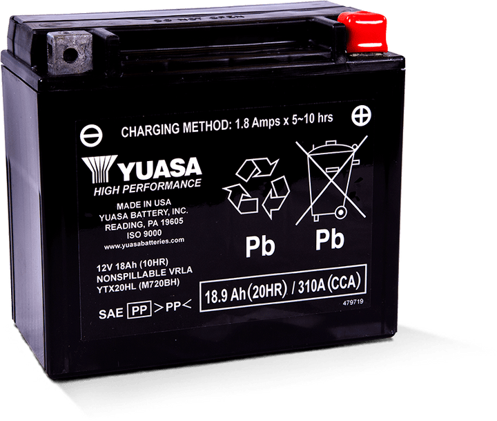 Yuasa YTX20HL Maintenance Free AGM 12-Volt Battery - Bull Strap