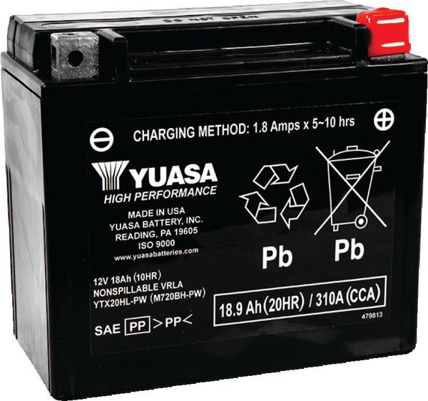 Yuasa YTX20HL-PW Maintenance Free AGM 12-Volt Battery - Bull Strap