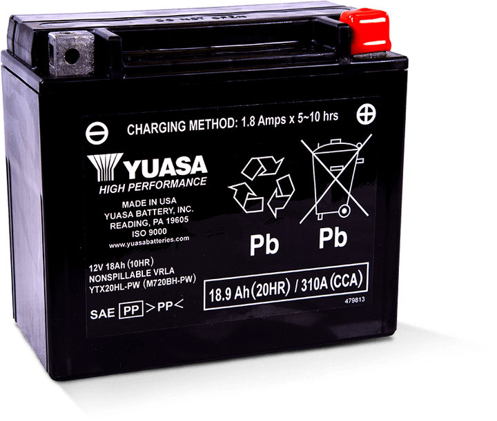 Yuasa YTX20HL-PW Maintenance Free AGM 12-Volt Battery - Bull Strap