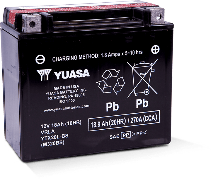 Yuasa YTX20L-BS Maintenance Free AGM 12-Volt Battery w/Bottle - Bull Strap