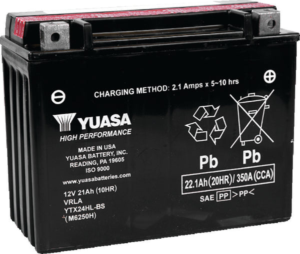 Yuasa YTX24HL-BS High Performance Maintenance Free AGM 12-Volt Battery w/Bottle - Bull Strap