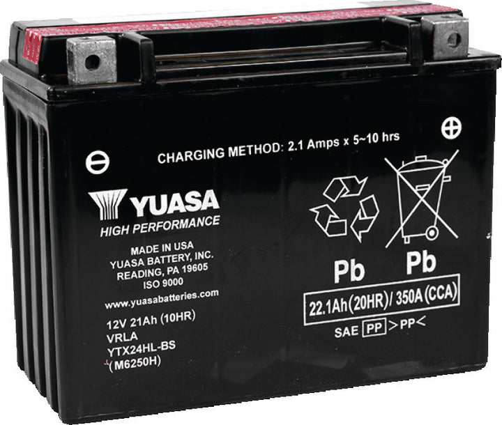 Yuasa YTX24HL-BS High Performance Maintenance Free AGM 12-Volt Battery w/Bottle - Bull Strap