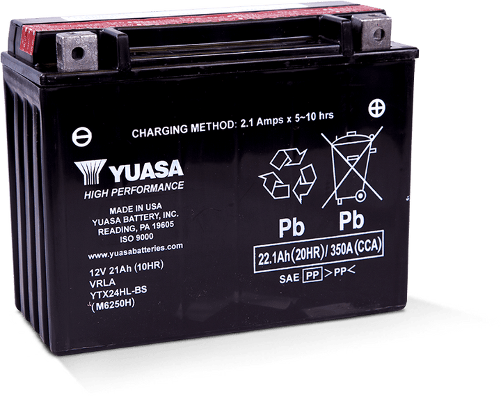 Yuasa YTX24HL-BS High Performance Maintenance Free AGM 12-Volt Battery w/Bottle - Bull Strap