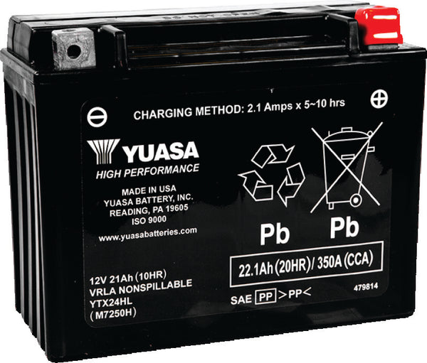 Yuasa YTX24HL Maintenance Free AGM 12-Volt Battery - Bull Strap