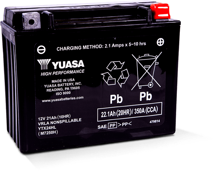 Yuasa YTX24HL Maintenance Free AGM 12-Volt Battery - Bull Strap