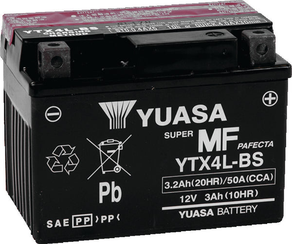 Yuasa YTX4L-BS Maintenance Free AGM 12-Volt Battery w/Bottle - Bull Strap