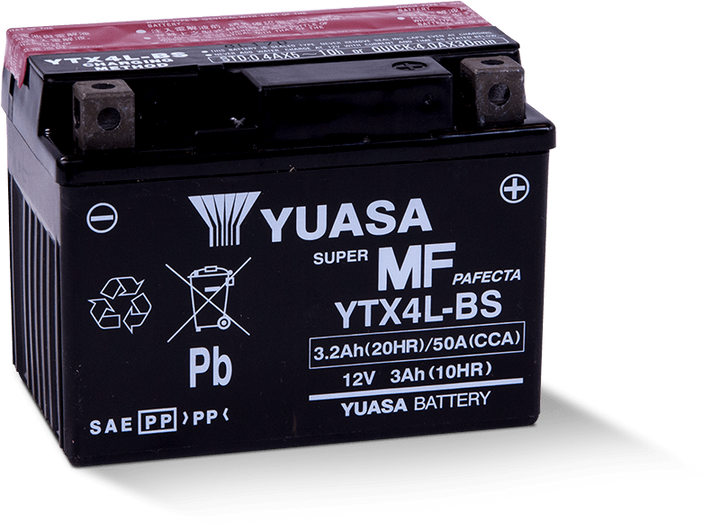 Yuasa YTX4L-BS Maintenance Free AGM 12-Volt Battery w/Bottle - Bull Strap