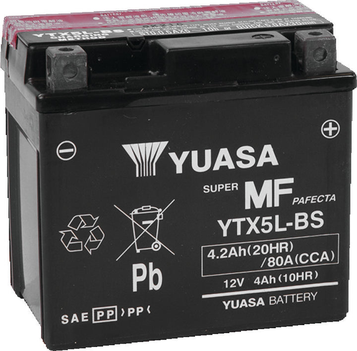 Yuasa YTX5L-BS Maintenance Free AGM 12-Volt Battery w/Bottle - Bull Strap