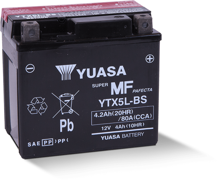 Yuasa YTX5L-BS Maintenance Free AGM 12-Volt Battery w/Bottle - Bull Strap