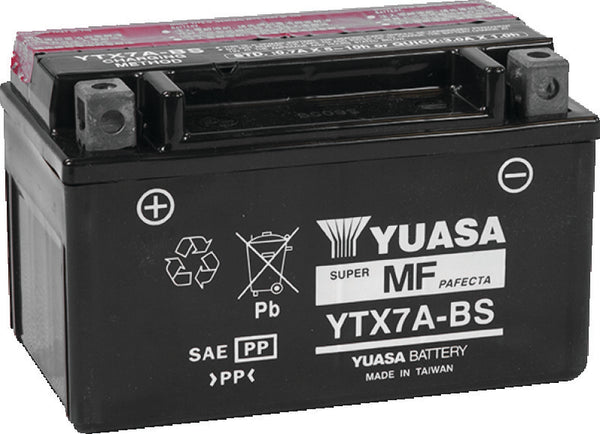 Yuasa YTX7A-BS Maintenance Free AGM 12-Volt Battery w/Bottle - Bull Strap