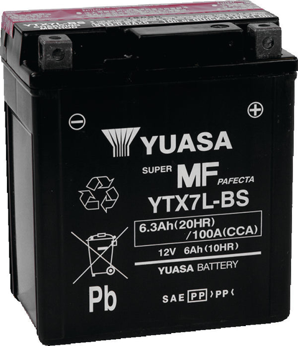 Yuasa YTX7L-BS Maintenance Free AGM 12-Volt Battery w/Bottle - Bull Strap