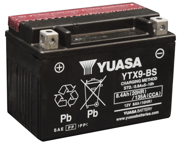 Yuasa YTX9-BS Maintenance Free AGM 12-Volt Battery w/Bottle - Bull Strap