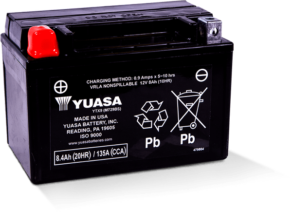 Yuasa YTX9 Maintenance Free AGM 12-Volt Battery - Bull Strap