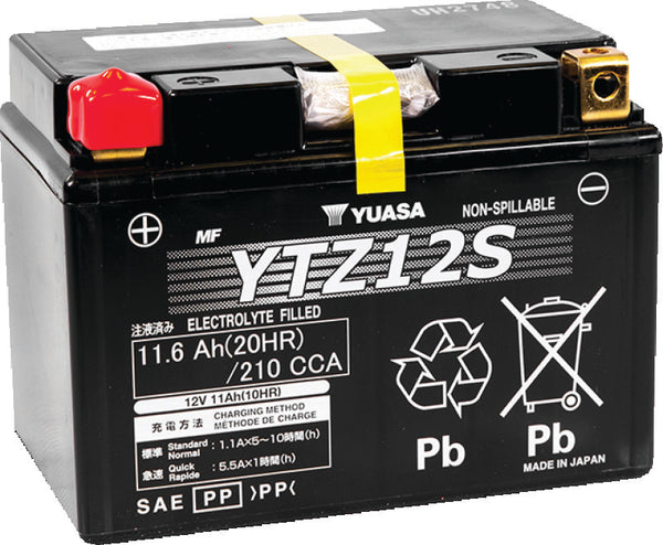 Yuasa YTZ12S Maintenance Free AGM 12-Volt Battery - Bull Strap