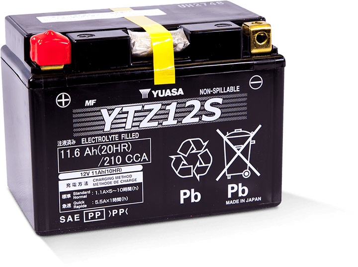 Yuasa YTZ12S Maintenance Free AGM 12-Volt Battery - Bull Strap