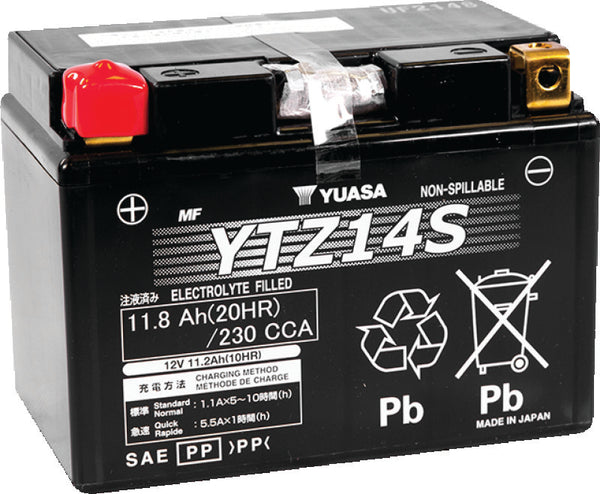 Yuasa YTZ14S Maintenance Free AGM 12-Volt Battery - Bull Strap