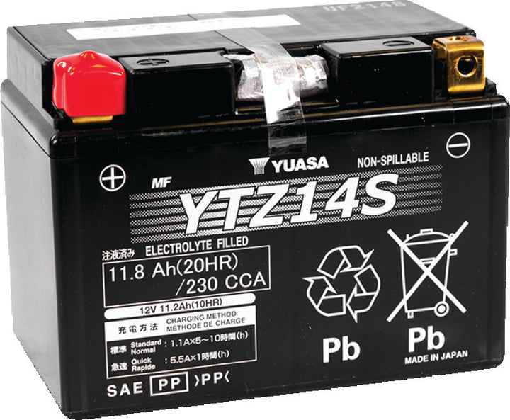 Yuasa YTZ14S Maintenance Free AGM 12-Volt Battery - Bull Strap
