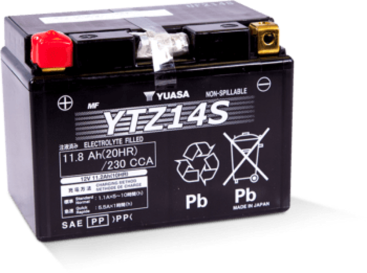 Yuasa YTZ14S Maintenance Free AGM 12-Volt Battery - Bull Strap