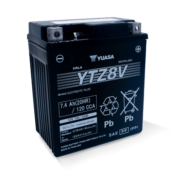 Yuasa YTZ8V Maintenance Free AGM 12-Volt Battery - Bull Strap