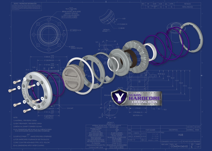 Yukon Gear Hardcore Locking Hub Set For Dana 60 / 35 Spline. 99-04 Ford - Bull Strap