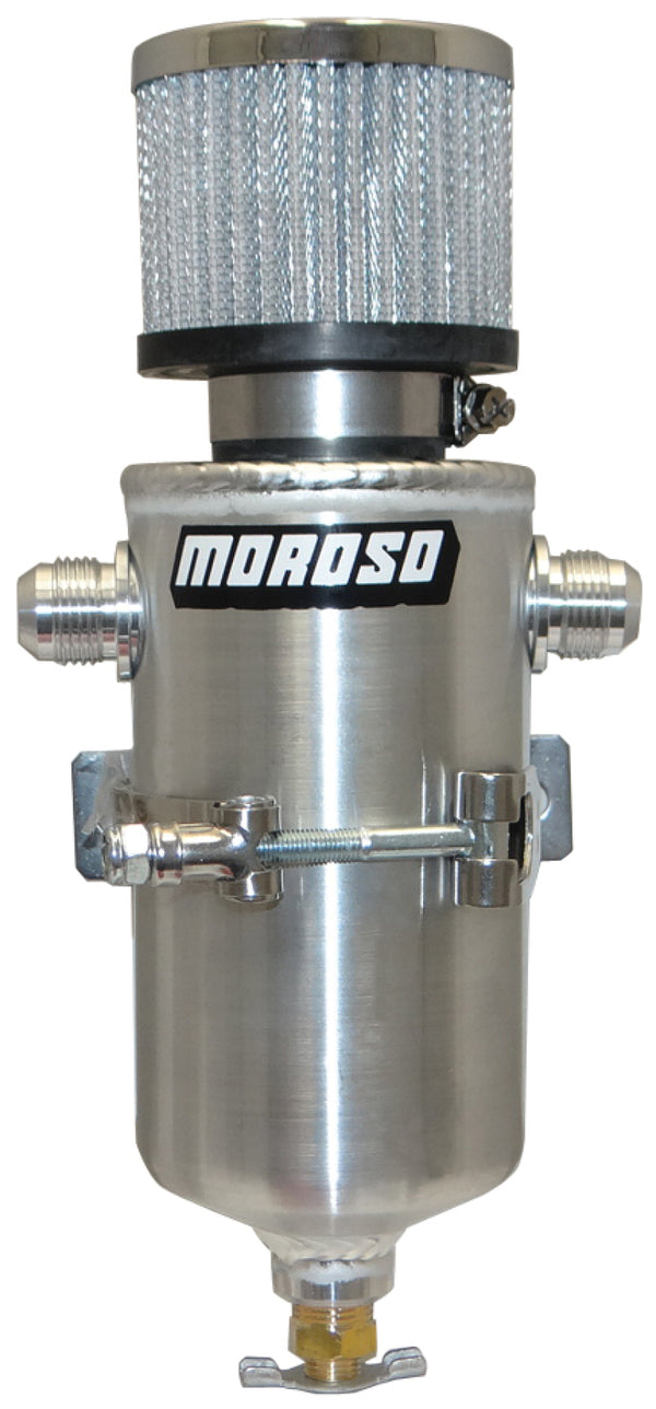 Moroso Breather Tank/Catch Can - Two -10An Male Fittings - Aluminum - Bull Strap