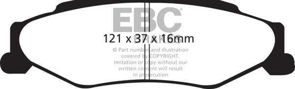 EBC 03-04 Cadillac XLR 4.6 Yellowstuff Rear Brake Pads - Bull Strap