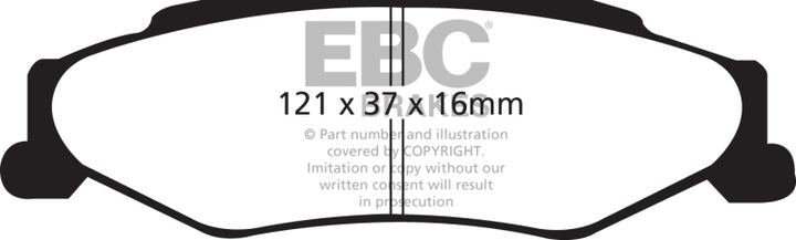 EBC 03-04 Cadillac XLR 4.6 Yellowstuff Rear Brake Pads - Bull Strap