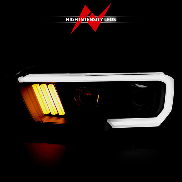 ANZO 2016-2017 Toyota Tacoma Projector Headlights w/ Plank Style Design Black/Amber w/ DRL - Bull Strap