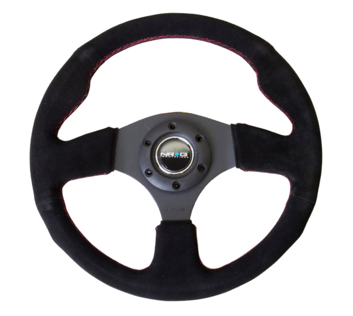 NRG Reinforced Steering Wheel (320mm) Suede w/Red Stitch - Bull Strap