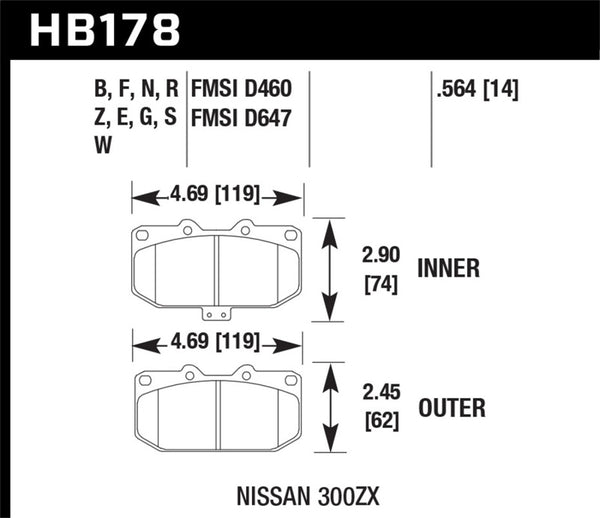 Hawk 06-07 WRX / 89-96 Nissan 300ZX / 89-93 Skyline GT-R Performance Ceramic Front Pads - Bull Strap