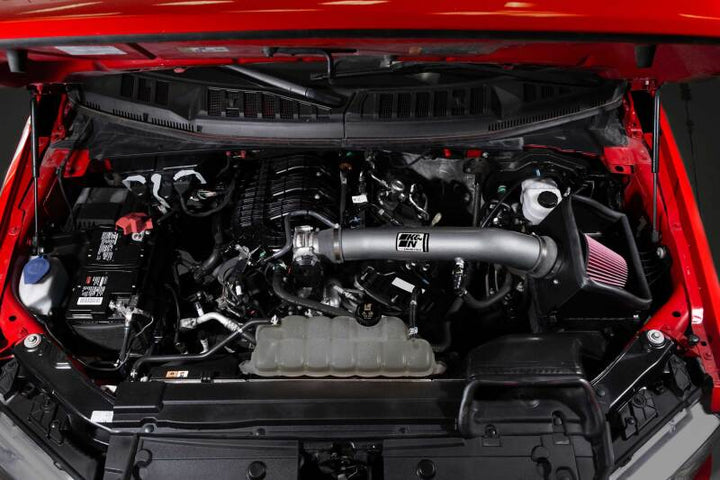 K&N 18-24 Ford F150 3.3L V6 Performance Air Intake System w/ Red Air Filter - Bull Strap