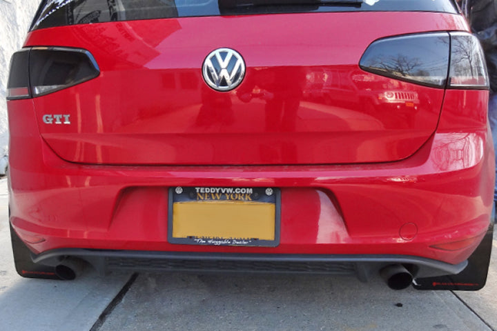 Rally Armor 15-21 MKVII VW Golf/GTI Black UR Mud Flap w/White Logo - Bull Strap
