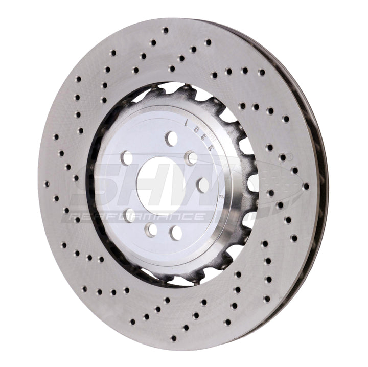 SHW 18-21 BMW M5 4.4L Left Rear Cross-Drilled Lightweight Brake Rotor (34217991103) - Bull Strap