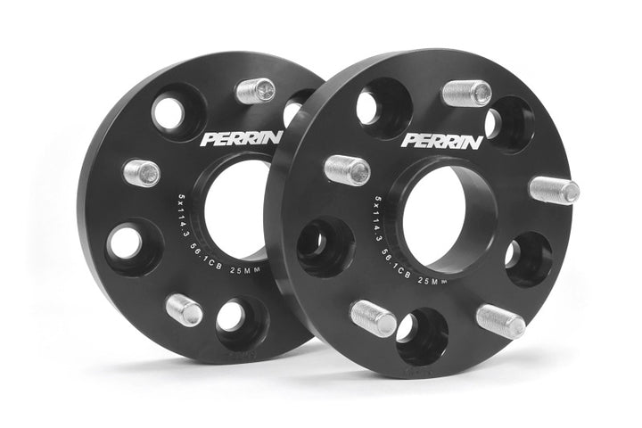 PERRIN Subaru 25mm Wheel Spacers 5x114.3 BP w/56mm Hub - Black - Bull Strap