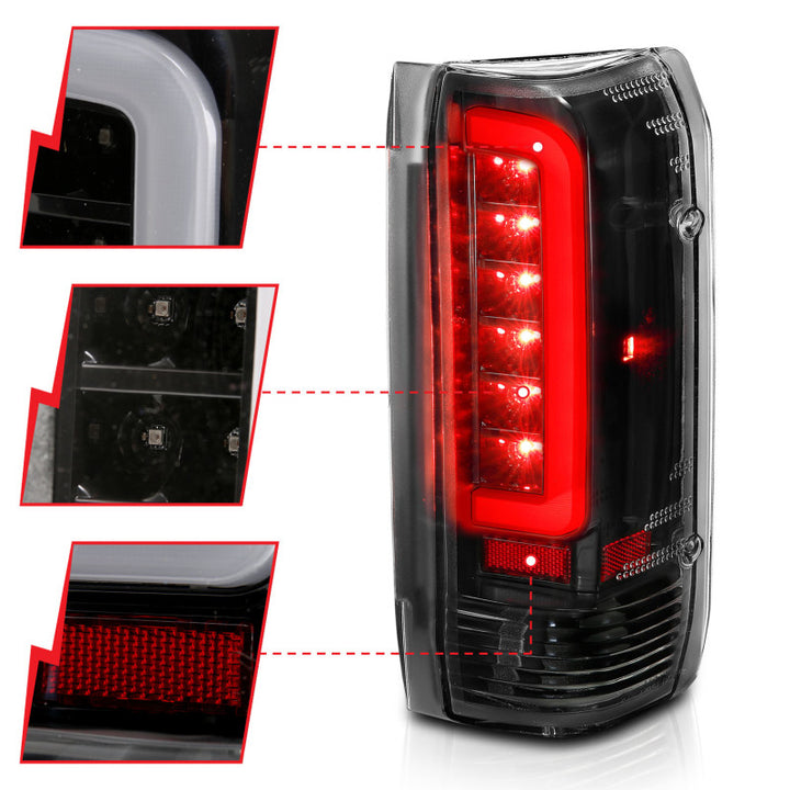 ANZO 1987-1996 Ford F-150 LED Taillights Black Housing Clear Lens (Pair) - Bull Strap