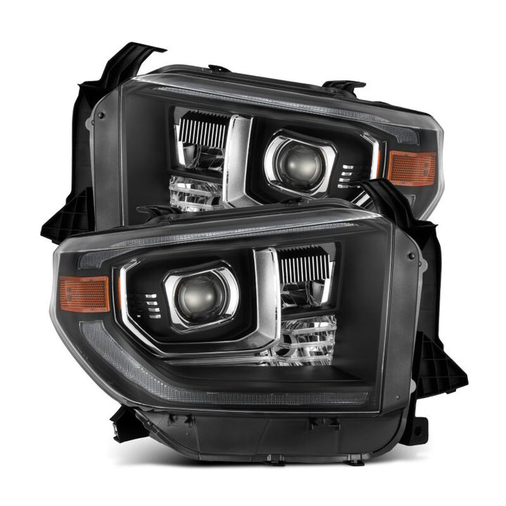 AlphaRex 14-21 Toyota Tundra PRO-Series Projector Headlights Black w/Seq. Sig. + DRL - Bull Strap