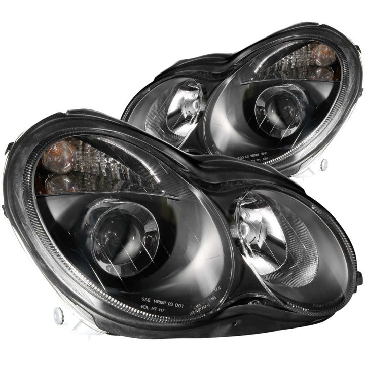 ANZO 2001-2007 Mercedes Benz C Class W203 Projector Headlights Black - Bull Strap