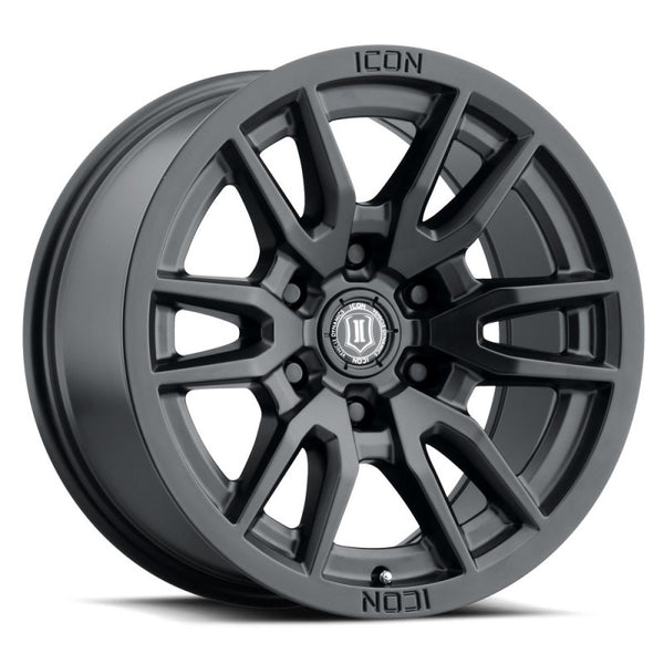 ICON Vector 6 17x8.5 6x5.5 0mm Offset 4.75in BS 106.1mm Bore Satin Black Wheel - Bull Strap