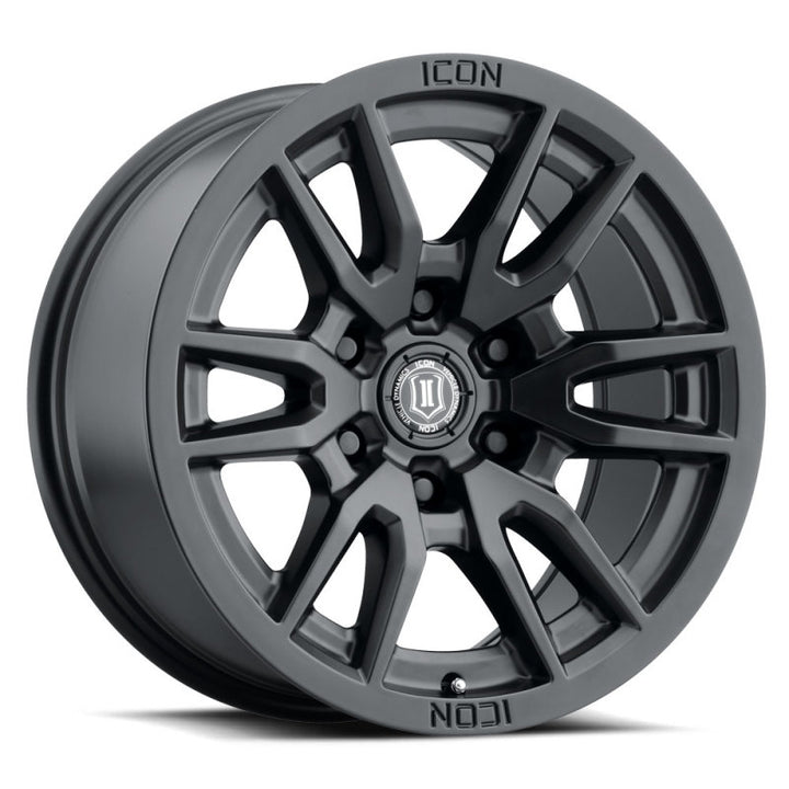 ICON Vector 6 17x8.5 6x135 6mm Offset 5in BS 87.1mm Bore Satin Black Wheel - Bull Strap