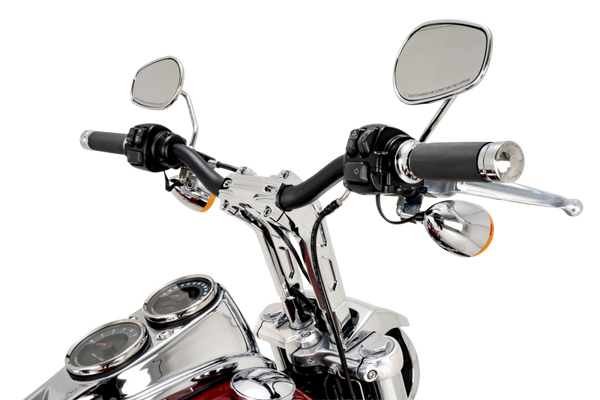 Performance Machine Phatbar H-Bar Assy, 9in Riser, 1-1/4in Bar, Int Wire, Gauge Mnt - Chrome - Bull Strap