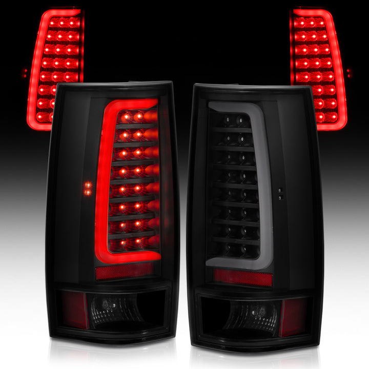 ANZO 2007-2014 Chevy Tahoe LED Taillight Plank Style Black w/Smoke Lens - Bull Strap