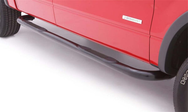 Lund 99-13 Chevy Silverado 1500 Ext. Cab (Body Mount) 3in. Round Bent Steel Nerf Bars - Black - Bull Strap