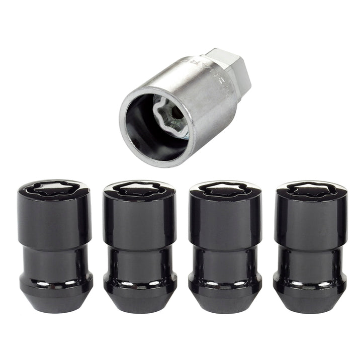 McGard Wheel Lock Nut Set - 4pk. (Cone Seat) M12X1.5 / 19mm & 21mm Dual Hex / 1.46in. Length - Black - Bull Strap