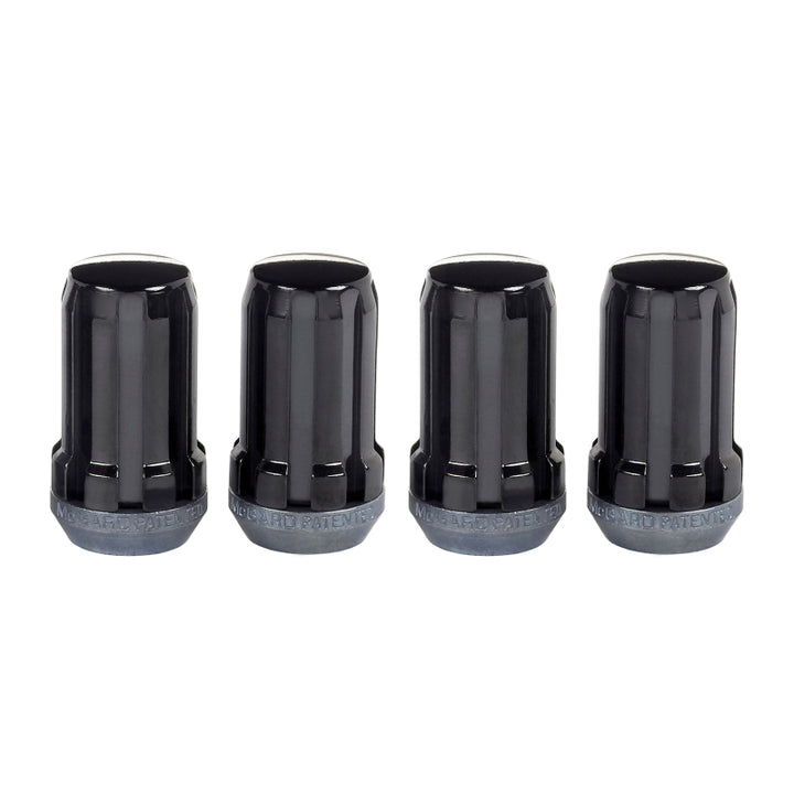 McGard SplineDrive Lug Nut (Cone Seat) M14X1.5 / 1.648in. Length (4-Pack) - Black (Req. Tool) - Bull Strap