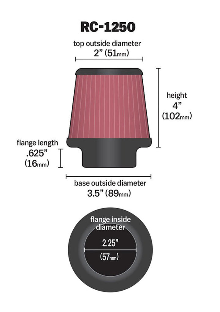 K&N Universal Chrome Filter 2.25 Inch Flange / 3.5 Inch Base / 2 Inch Top / 4 Inch Height - Bull Strap