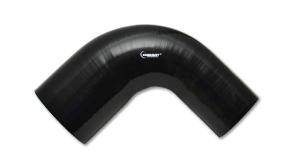 Vibrant 3.5in ID x 4in ID x 3.5in Long Gloss Black Silicone 90 Degree Transition Elbow - Bull Strap