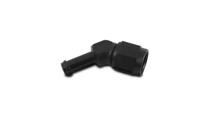Vibrant -8AN to 3/8in Hose Barb 45 Degree Adapter - Anodized Black - Bull Strap