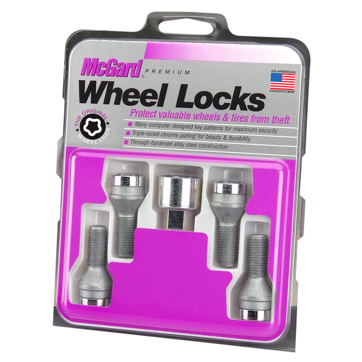 McGard Wheel Lock Bolt Set - 4pk. (Cone Seat) M12X1.5 / 17mm Hex / 25.5mm Shank Length - Chrome - Bull Strap