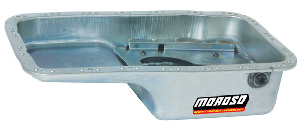 Moroso Acura/Honda 1.6L B16A3 Road Race Baffled Wet Sump 5.5qt 6in Steel Oil Pan - Bull Strap