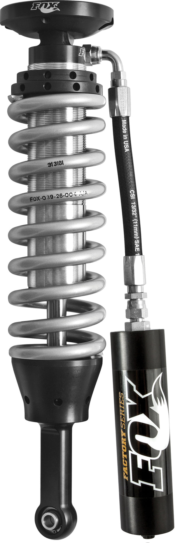 Fox 05+ Tacoma w/UCA 2.5 Factory Series 4.94in. Remote Res. Coilover Set / Mid-Travel - Black/Zinc - Bull Strap